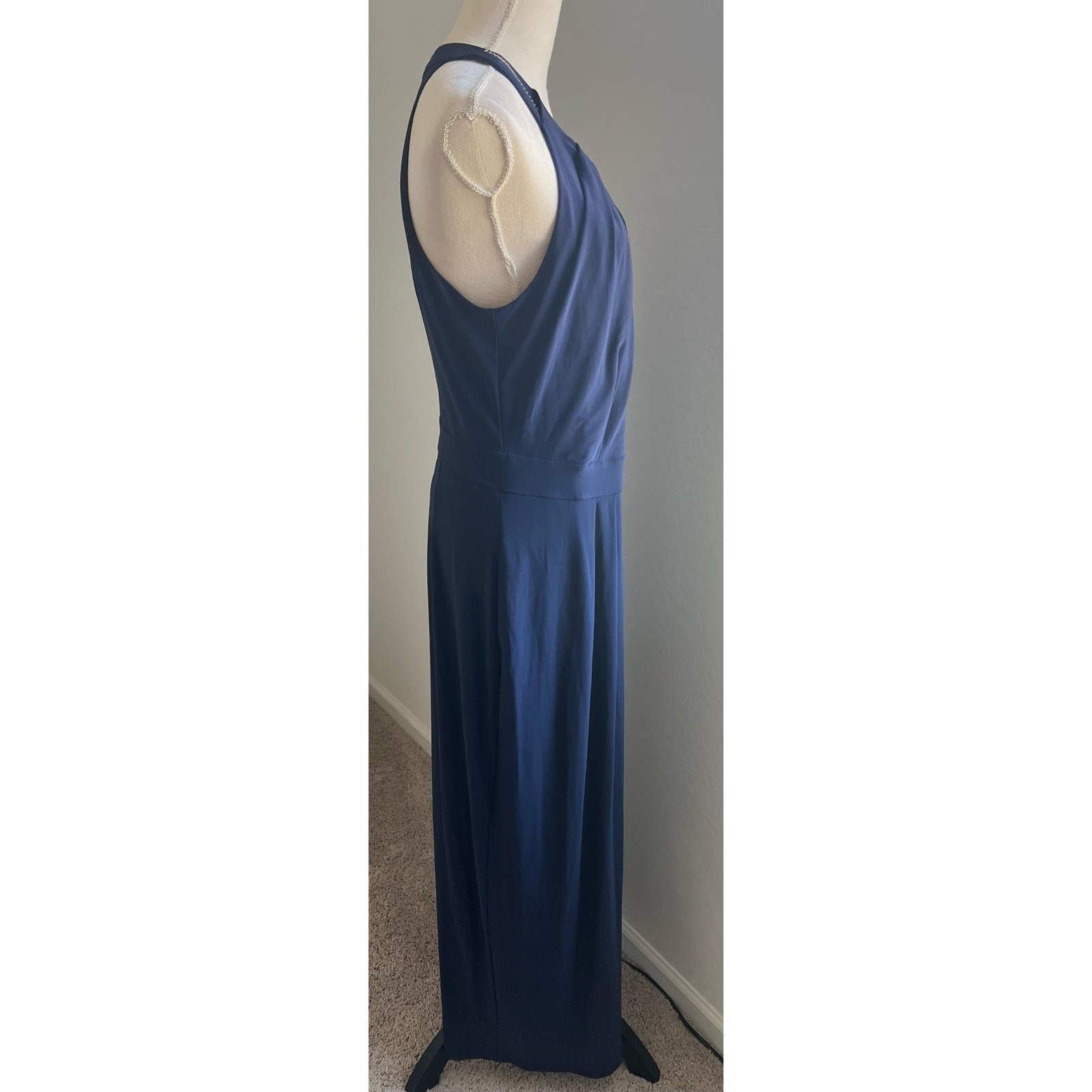 Dressbarn Roz & Ali Navy Blue Stud Fold Halter Sleeveless Wide Pant Jumpsuit 14w — image 4 of 8
